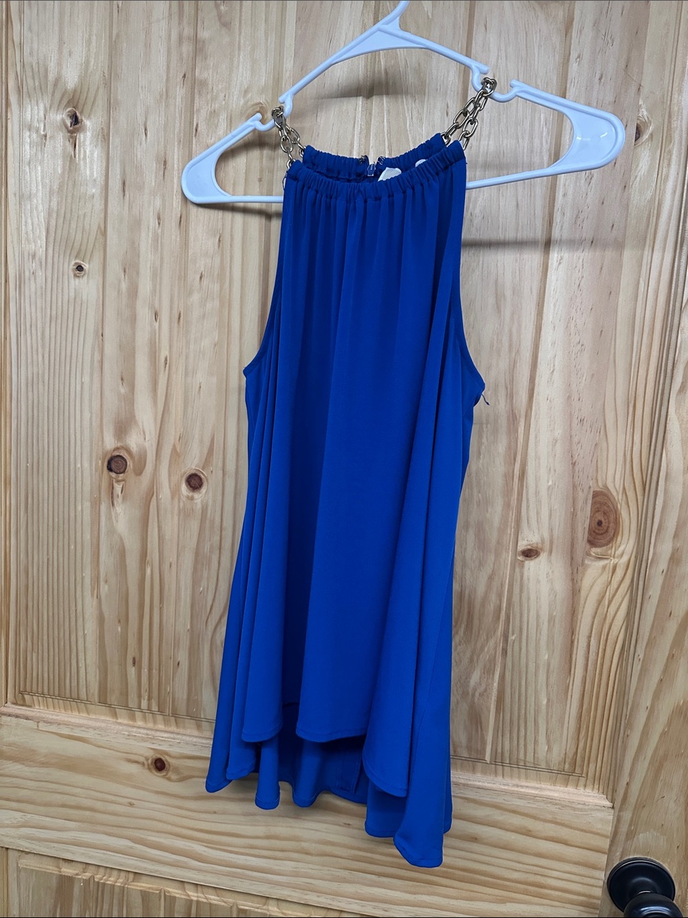 Michael Kors Royal Blue Halter Top with Gold Chain Straps
